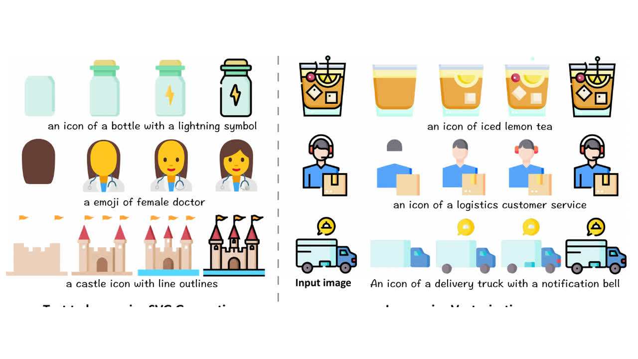 LayerTracer text-to-SVG generation and layer-wise vectorization examples